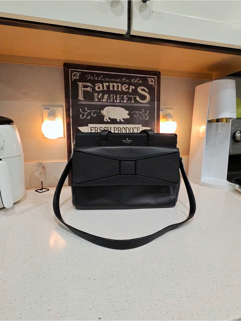 kate spade Black Leather Satchel with Bow Accent